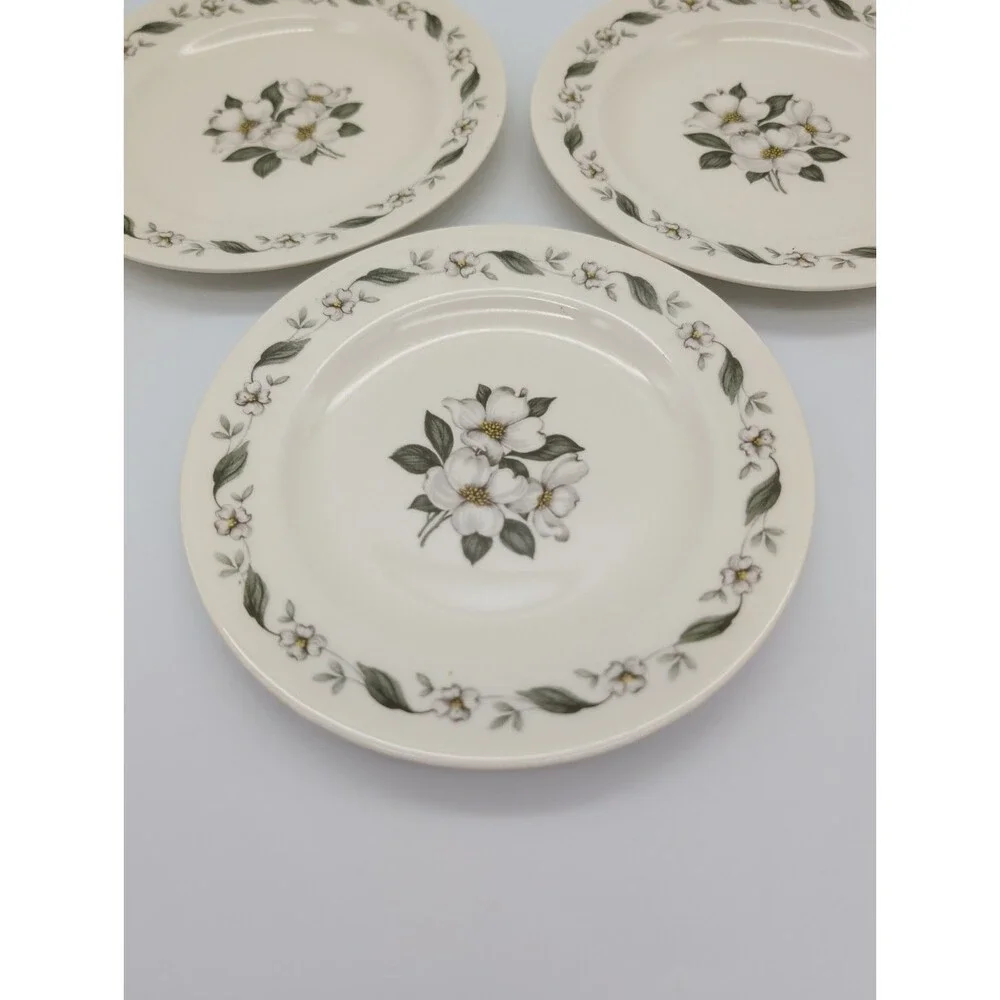 3 Steubenville USA Cornelia Bread & Butter Plates White Dogwood Flower 6.25
